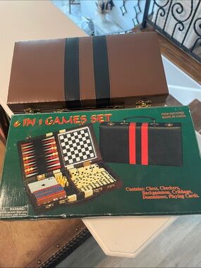 6-in-1 Brown and Black Travel Games Set - Portable Home Games Collection